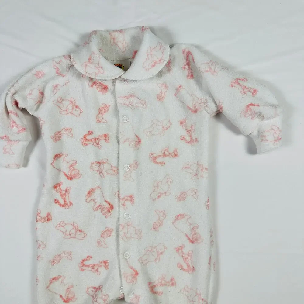 Vintage 1992 Disney Winnie The Pooh Bear & Friends Fleece Footie Pajamas Sz 12mo